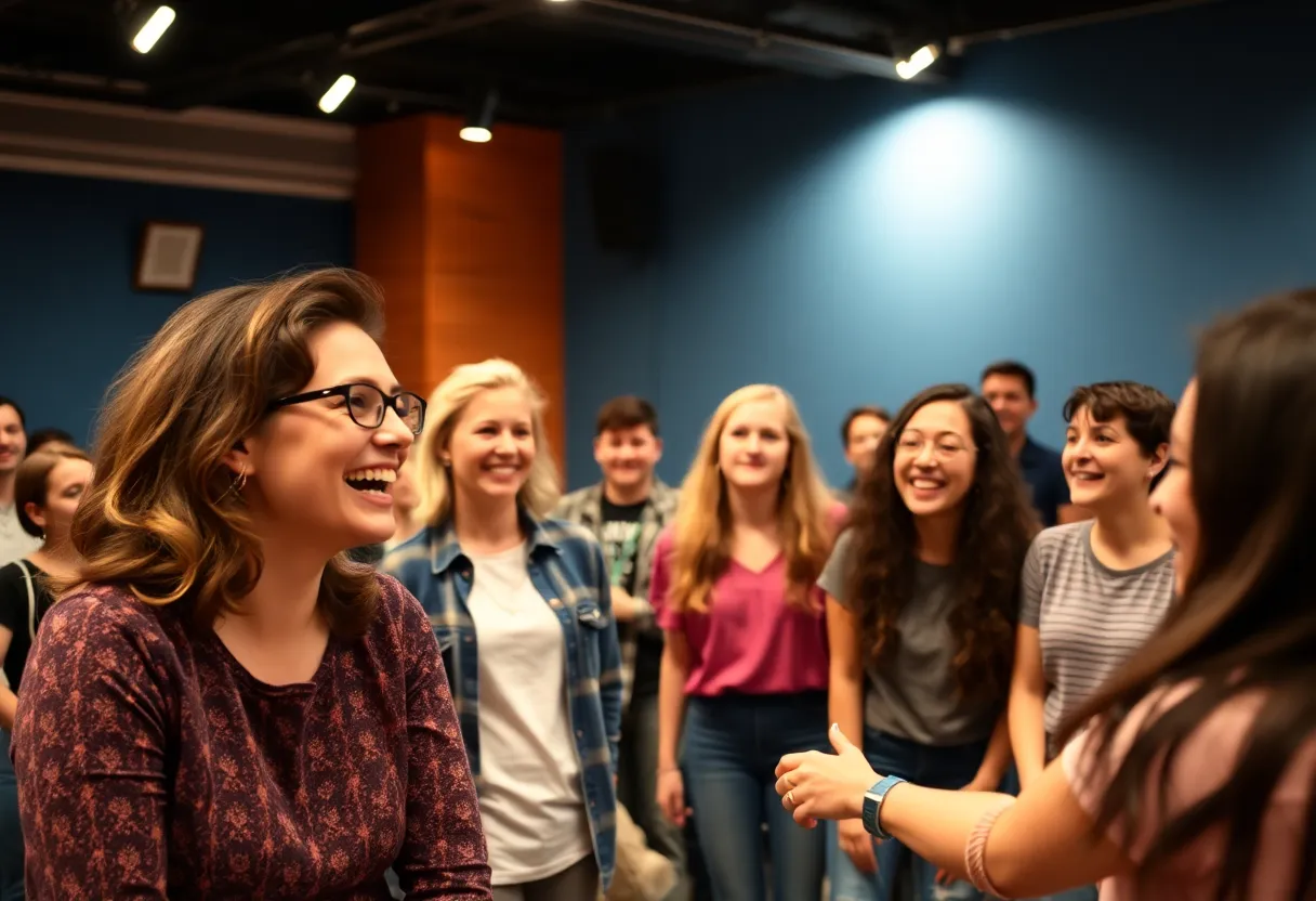 Participants enjoying an improv class at Stomping Ground Comedy Theater
