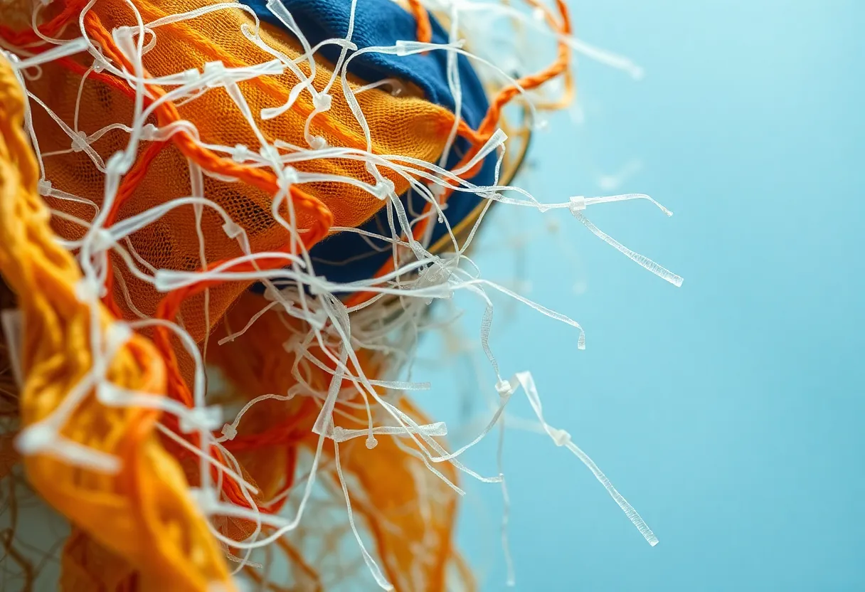Illustration of microplastic fibers in synthetic textiles.