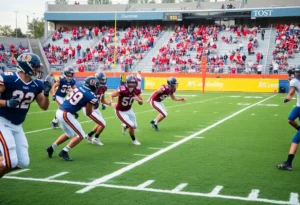 High school football players competing during a game in Texas