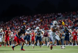 Players competing in a Texas high school football game.