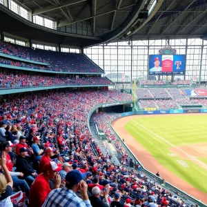 Excited fans at Texas Rangers baseball game