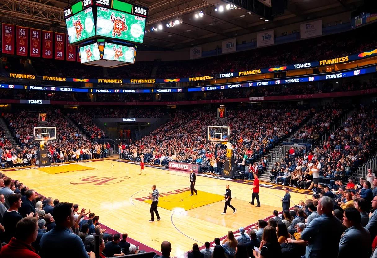 Crowd cheering during a basketball game between Texas Tech and Arkansas