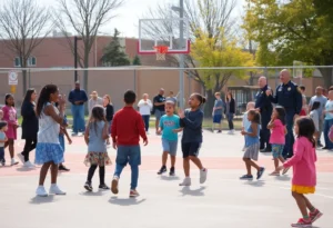 Community members engaging in a basketball event at SMU