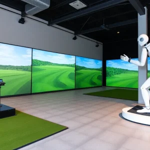 Uneekor Global Innovation Center featuring simulator bays and robotic swing machine