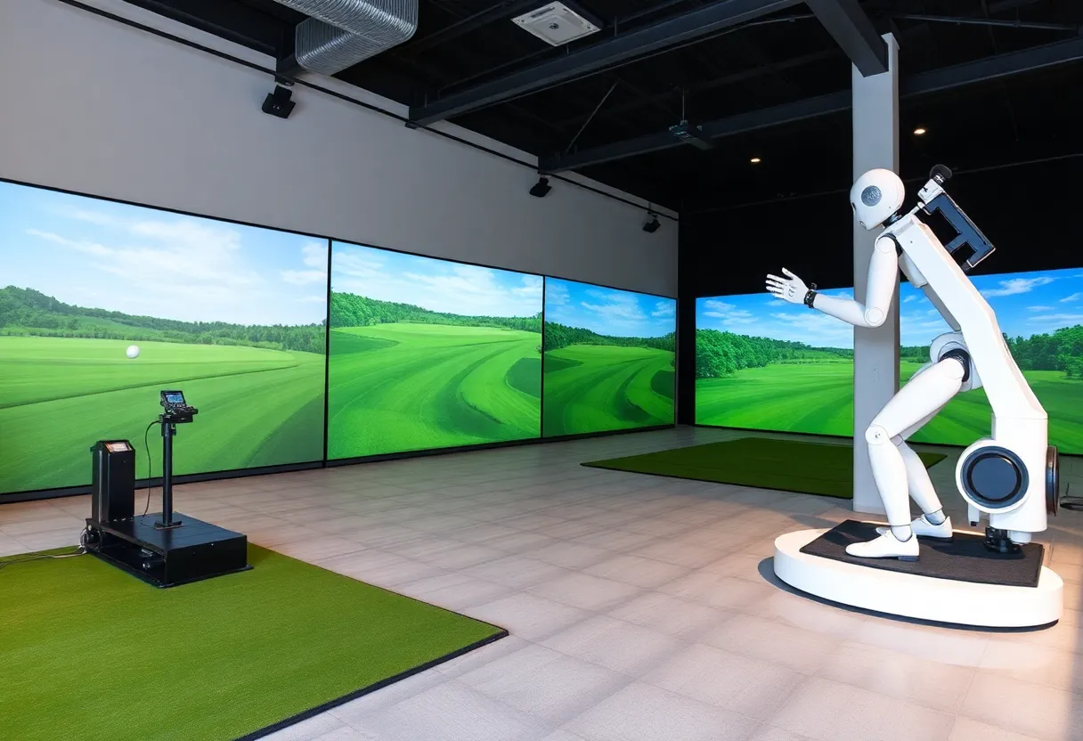 Uneekor Global Innovation Center featuring simulator bays and robotic swing machine