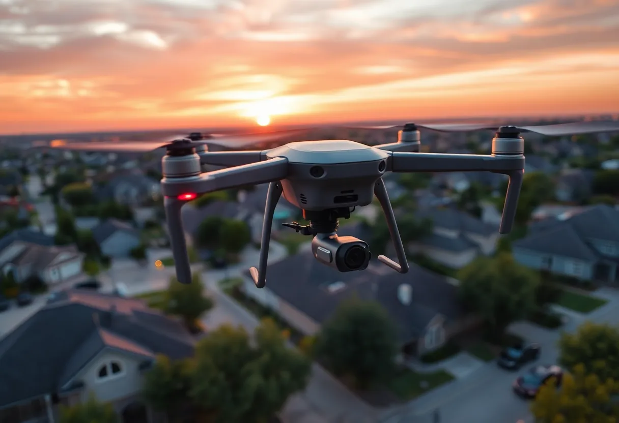 Drone delivering groceries in a Dallas neighborhood