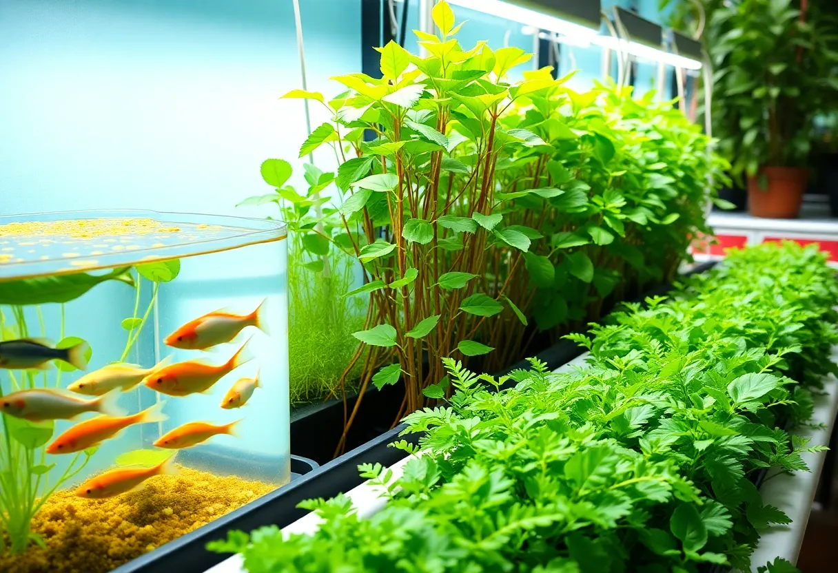 Aquaponic system with fish and plants