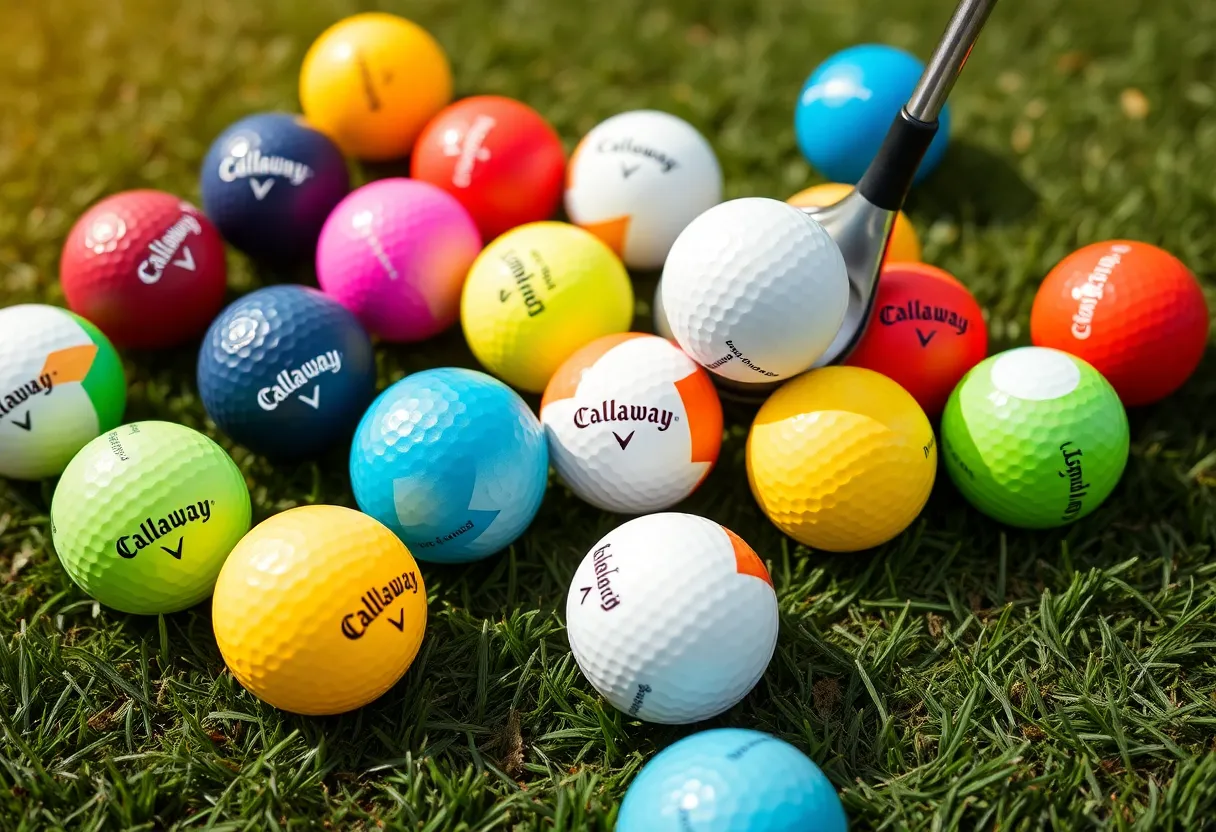 Assorted Callaway Supersoft golf balls on grass
