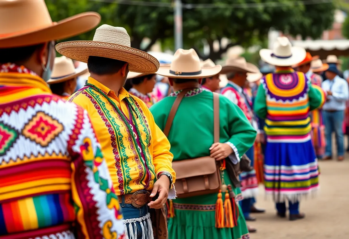 Display of traditional garments and gear at a charrería event