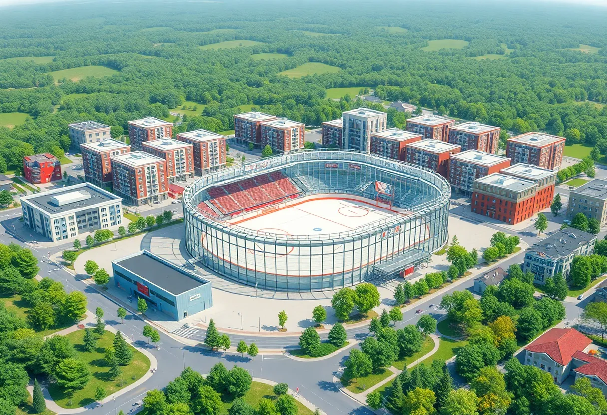 Conceptual illustration of a suburban hockey arena
