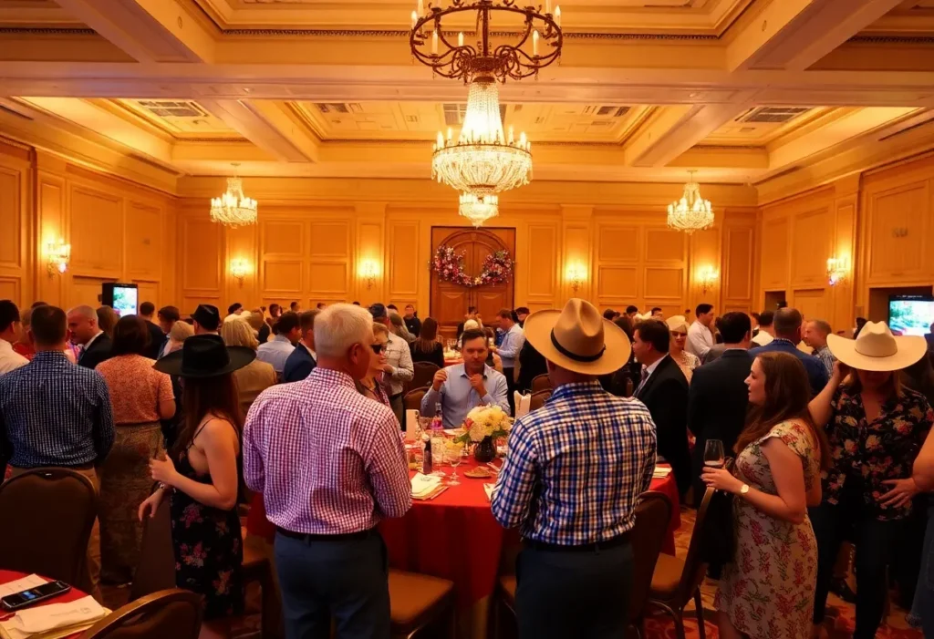 A charity ball in Dallas with guests enjoying the event with elegant decor.