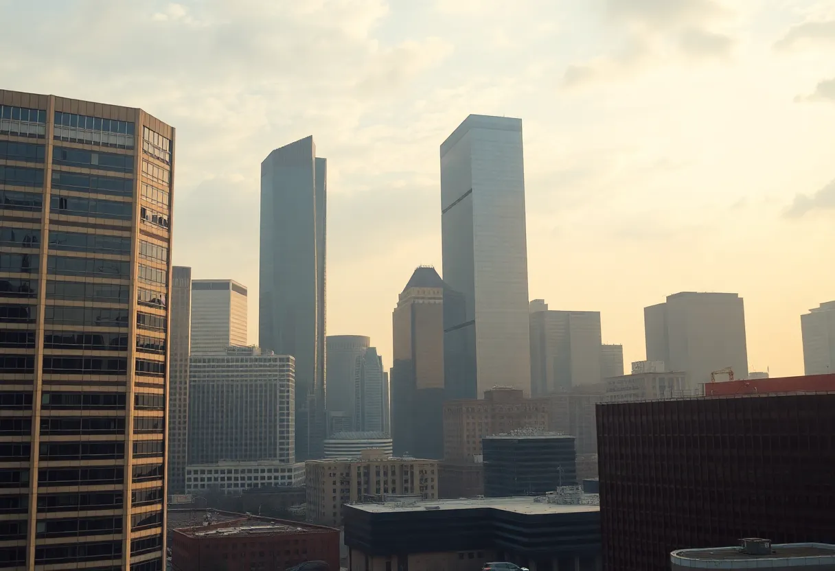 Downtown Dallas city skyline with emphasis on office buildings