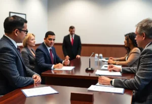 Image of a civil service board meeting in Dallas discussing a police settlement case.