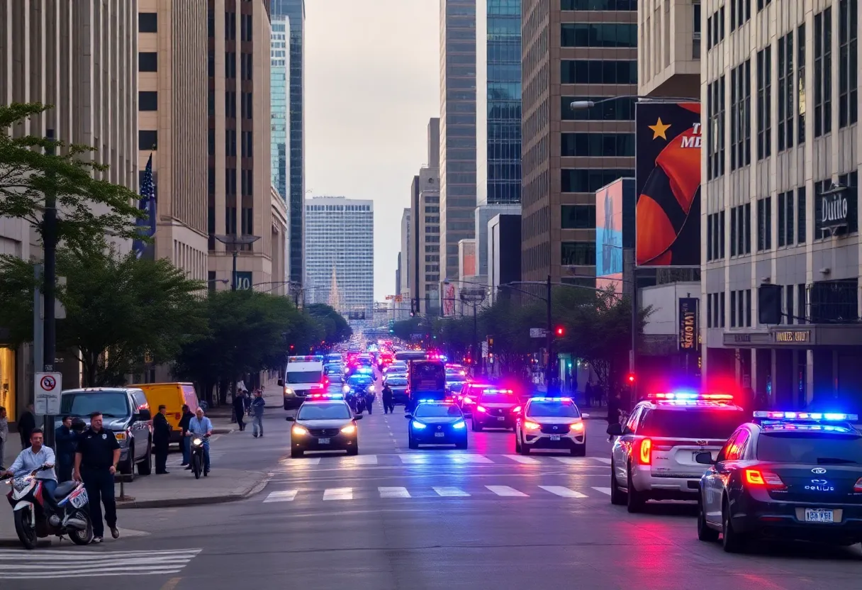 Scene of police activity in Dallas after recent violent incidents.