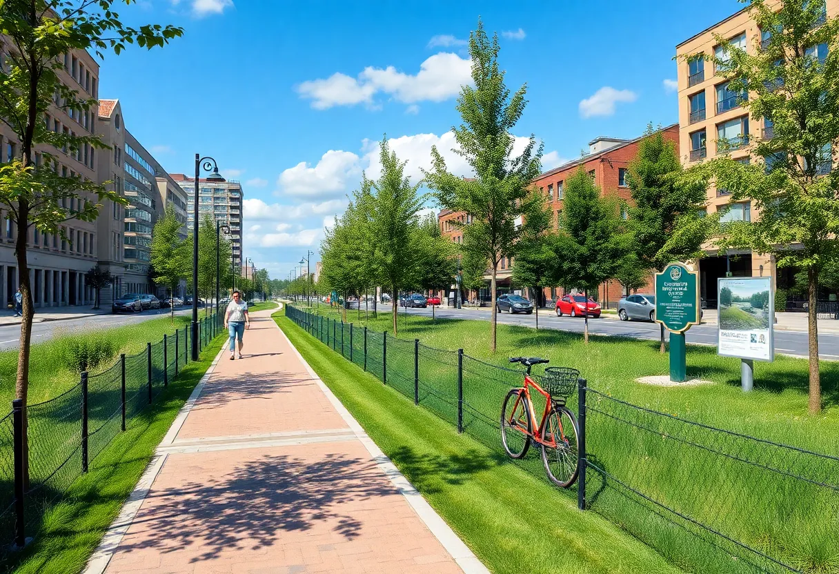 Proposed pathway for the Dallas Cultural Trail with artistic elements.