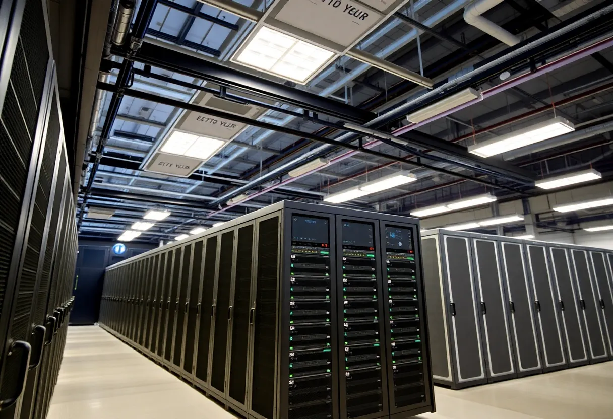 Data center facility in Dallas with extensive server racks.