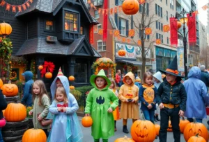 Colorful Halloween celebration in Dallas with children and decorations