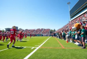 High school football game in Dallas with players and fans
