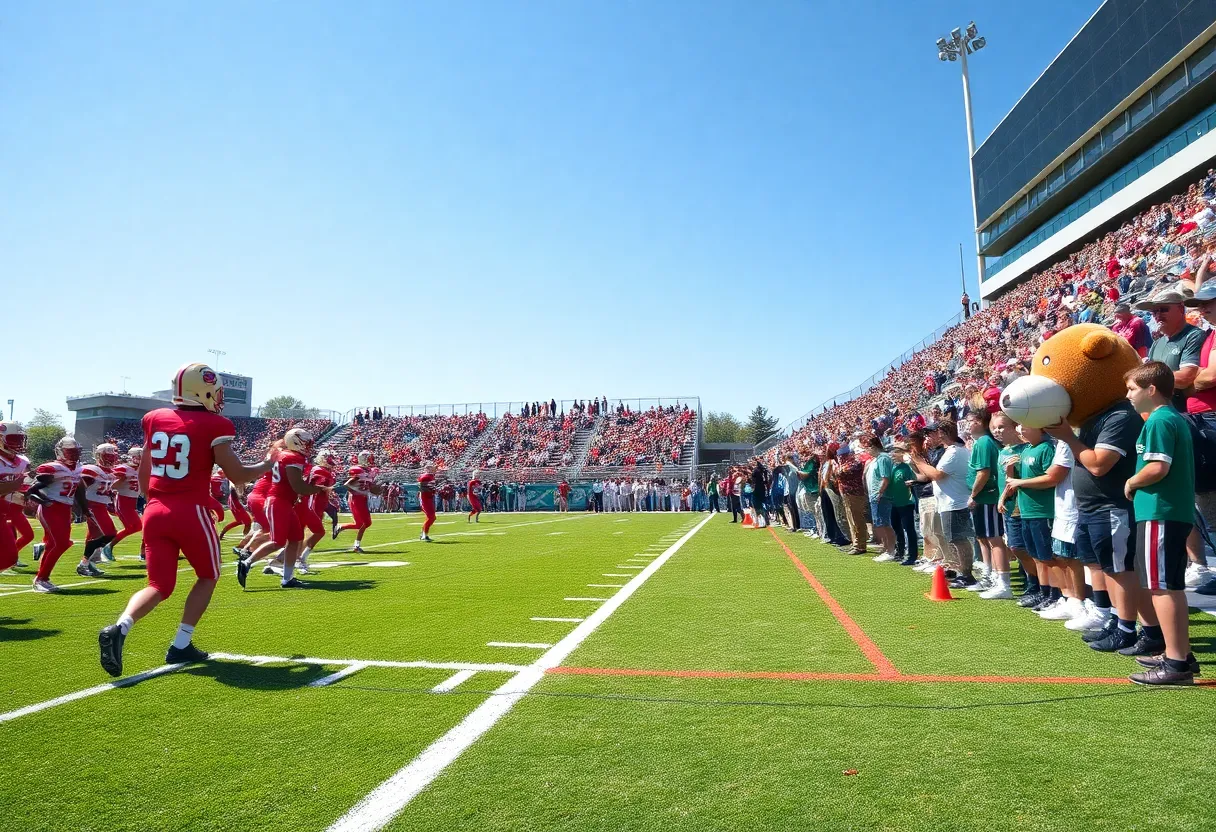High school football game in Dallas with players and fans