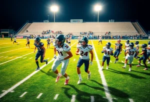 Dallas high school football teams competing on the field.