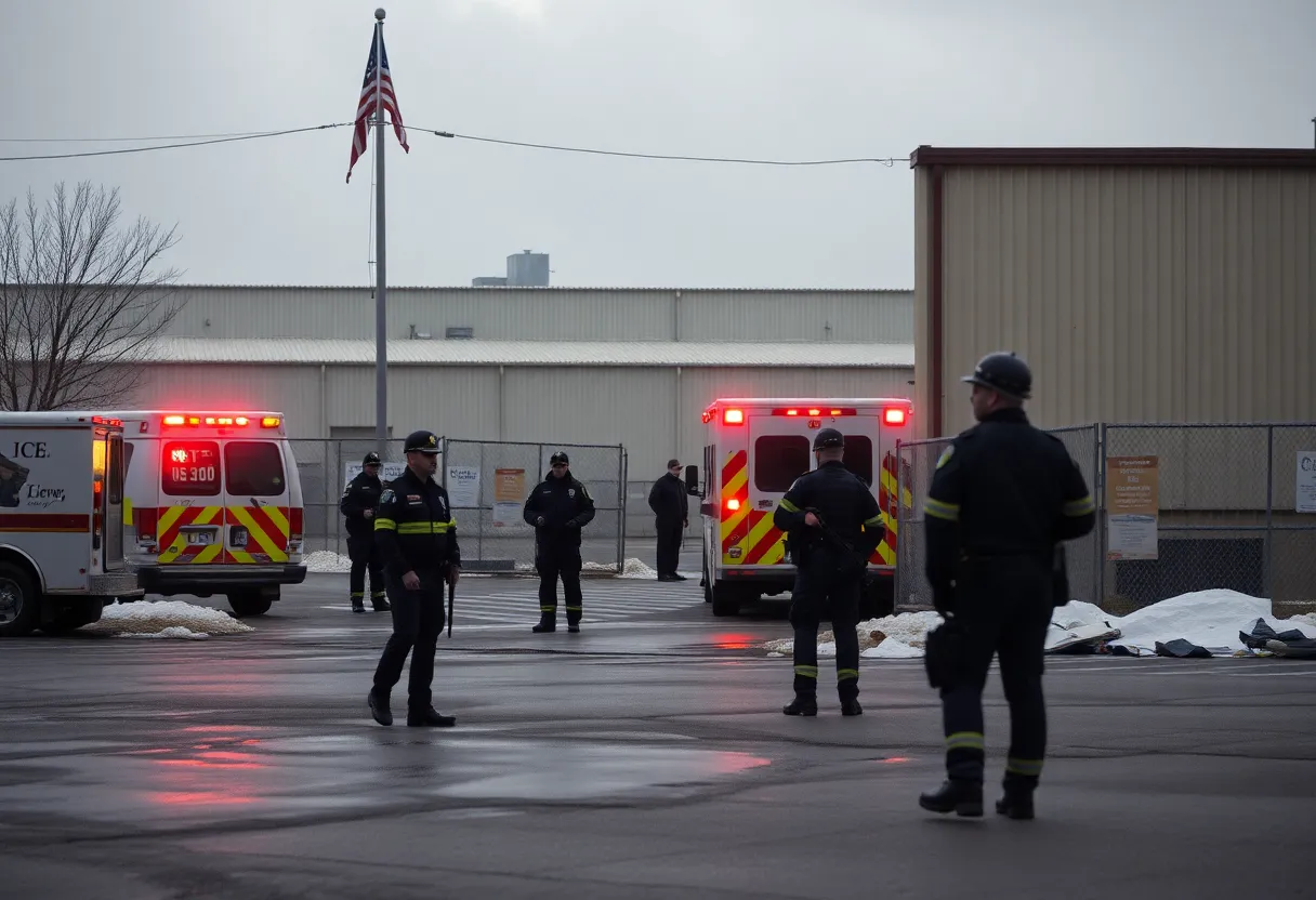 Scene of the ICE facility shooting in Dallas with police and emergency services