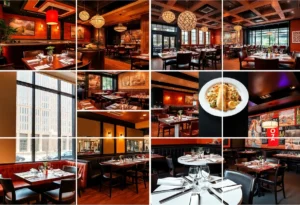 Collage of diverse dining spaces in Dallas restaurants recognized by the Michelin Guide