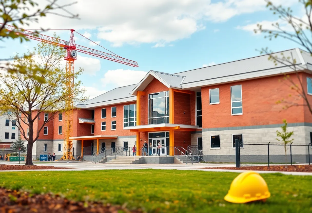 Conceptual image of a modern school building representing the Dallas school bond initiative