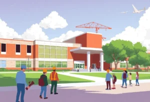 Illustration of a modern school building in Dallas