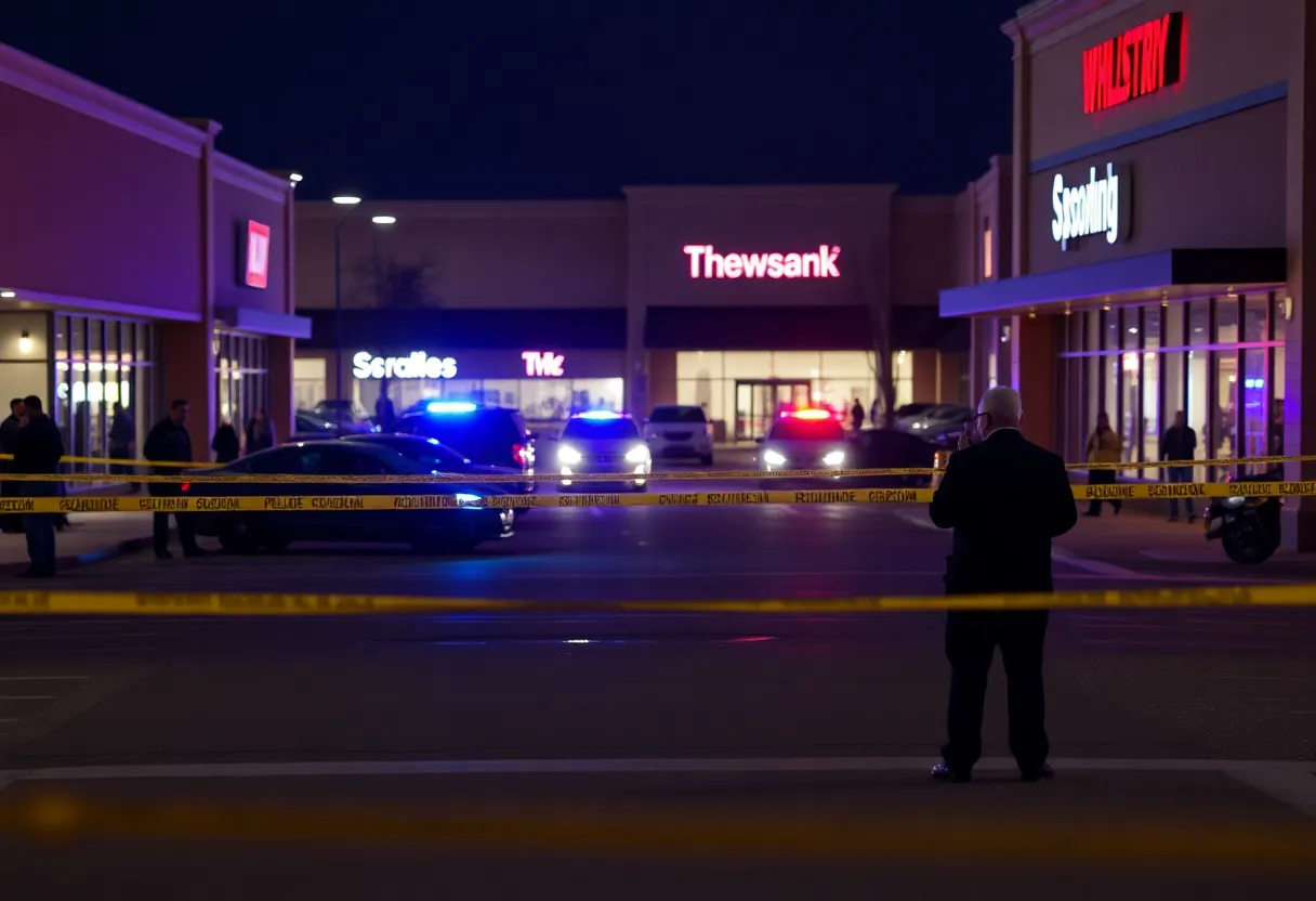 Police at the scene of a shooting outside La Prada Shopping Center in Dallas