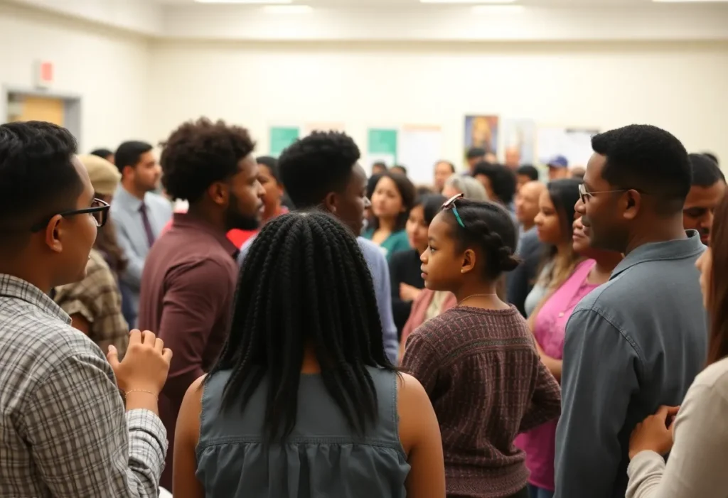 Residents engaging in a public meeting about Dallas zoning reform.