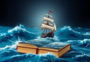 Book cover illustration for North Sun featuring a whaling ship