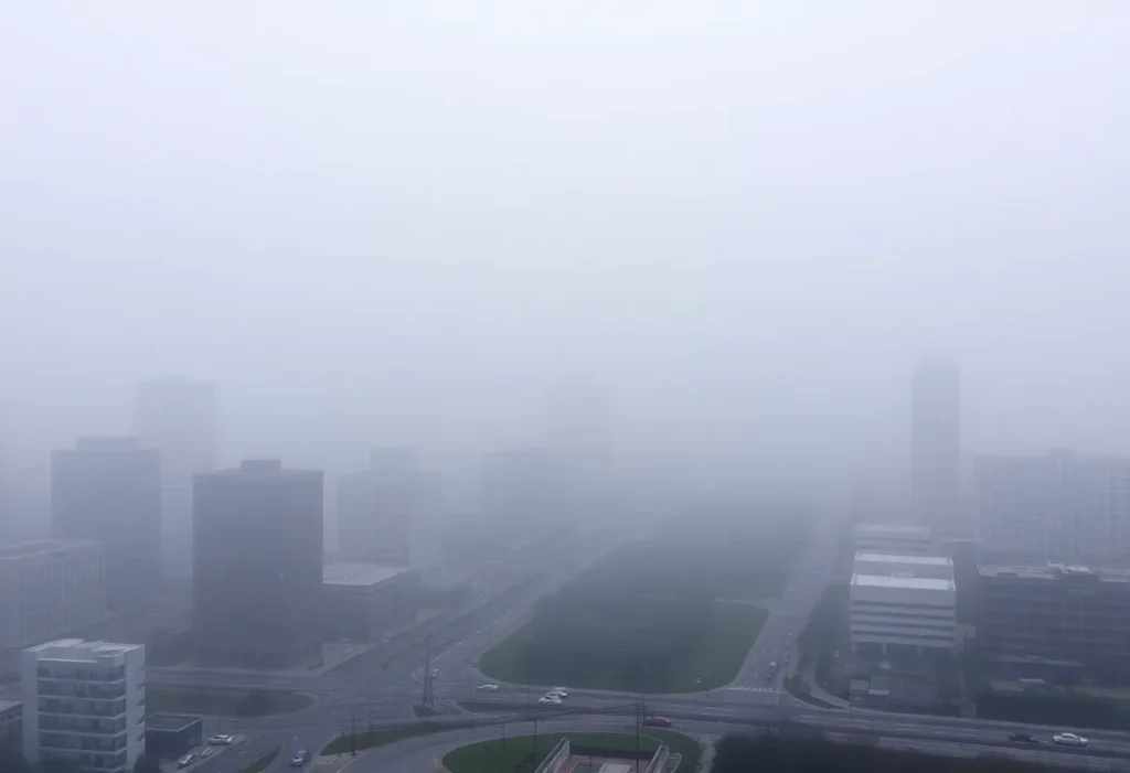 Fog covering Dallas city streets