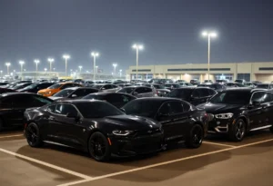 Parked high-end vehicles at DFW Airport parking lot