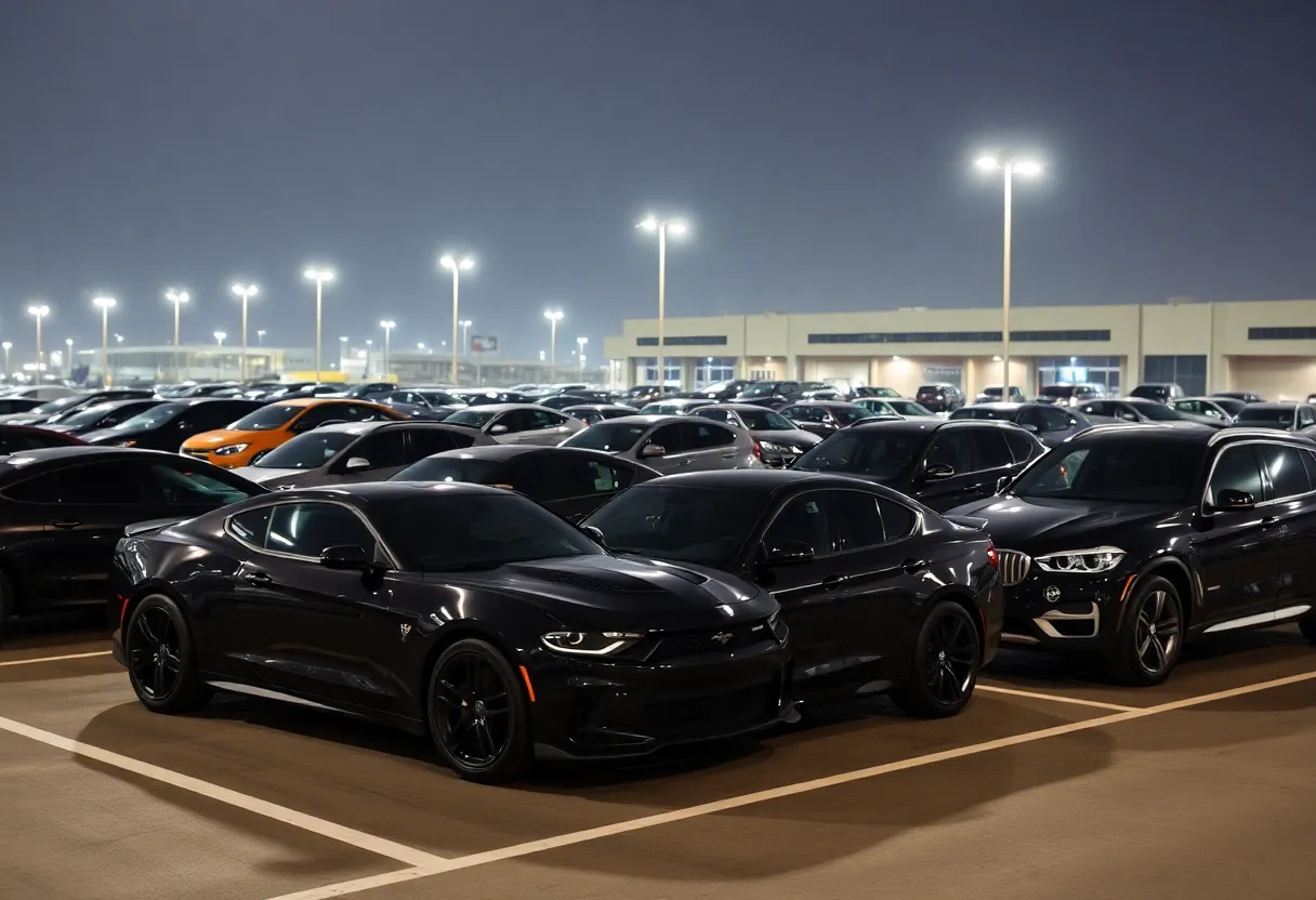 Parked high-end vehicles at DFW Airport parking lot