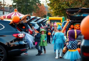 Families enjoying a Trunk or Treat event in Dallas-Fort Worth