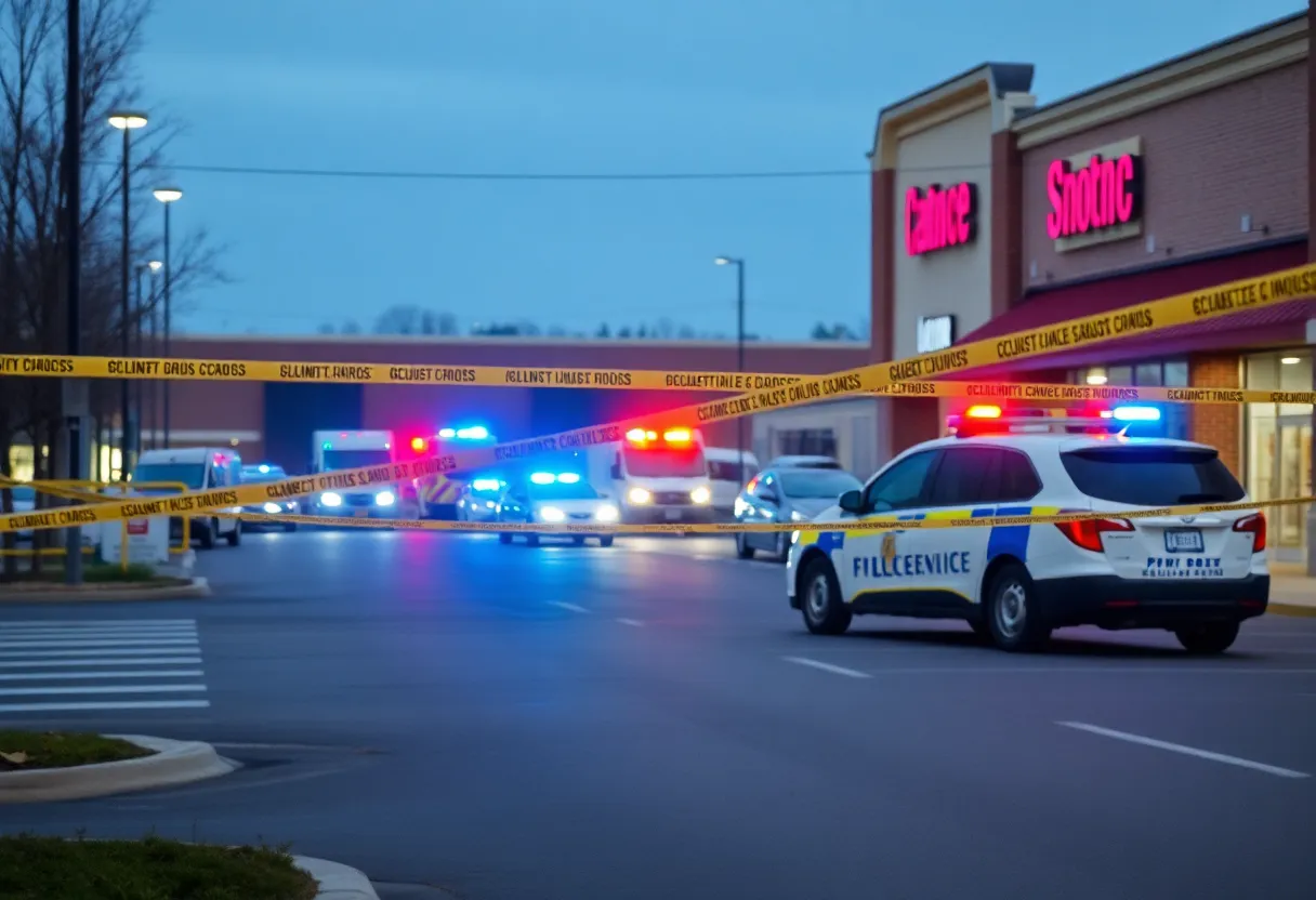 Police tape and emergency vehicle at the scene of the East Dallas shooting