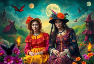 A vibrant scene from a Flamenco fantasy play with magical elements