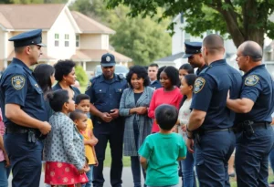 Fort Worth community members engaging with police officers during a safety event.