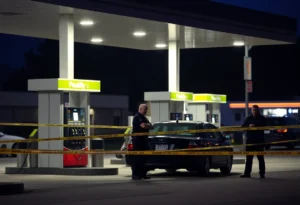 Police investigation at a Fort Worth gas station shooting scene