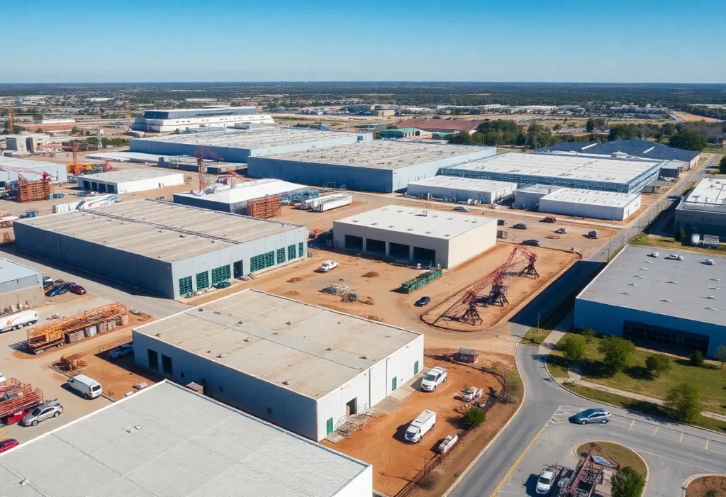 Aerial view of ongoing industrial construction in Fort Worth