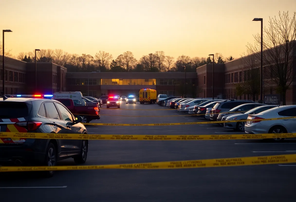 Police presence at Frisco High School parking lot after a road rage shooting incident.