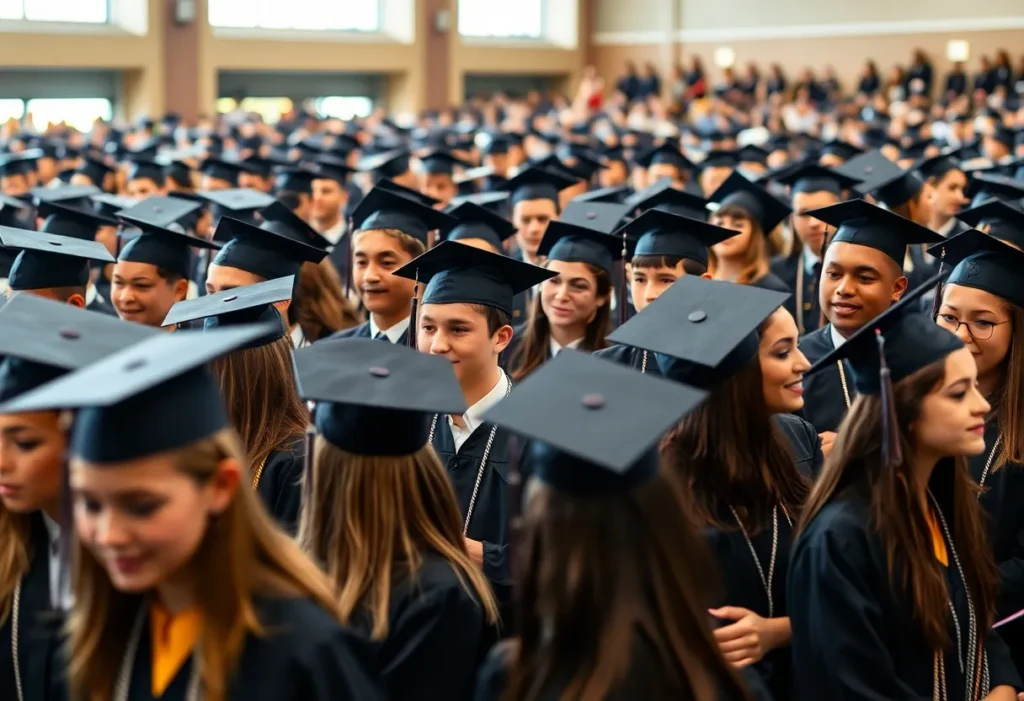 Garland ISD students celebrating graduation in caps and gowns