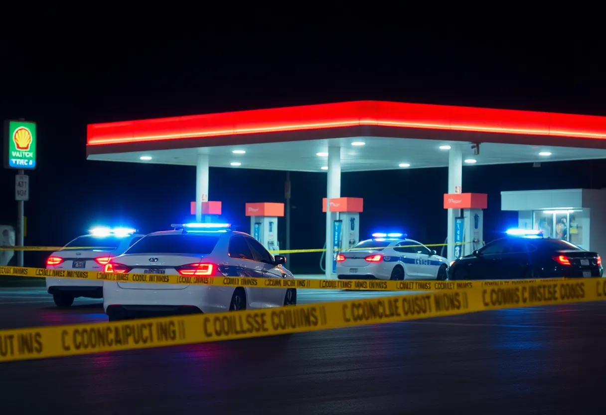 Police at gas station crime scene