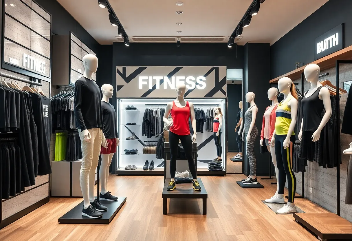 Retail space featuring Gymshark apparel on mannequins