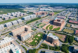 Aerial view of Haggard Farms mixed-use development site