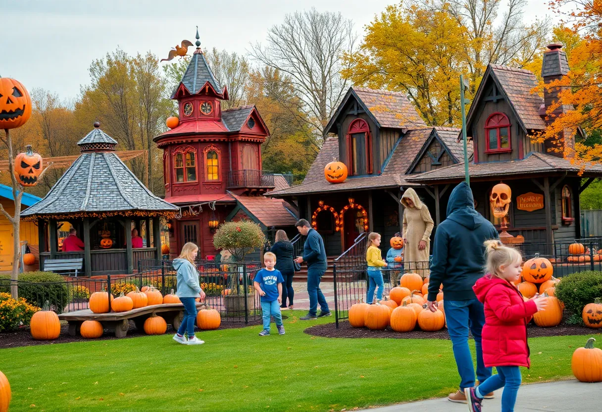 Families enjoying Halloween attractions in North Texas