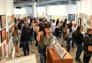Visitors at the Goldmark Cultural Center's Holiday Art Walk viewing artwork