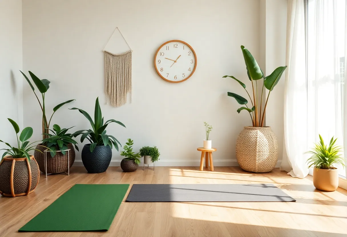 A peaceful home wellness area for relaxation and yoga.