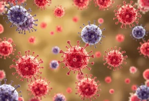 Illustration of immune cells including T cells in an autoimmune disease context