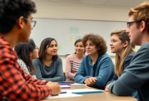 Students discussing gender identity in an inclusive classroom setting